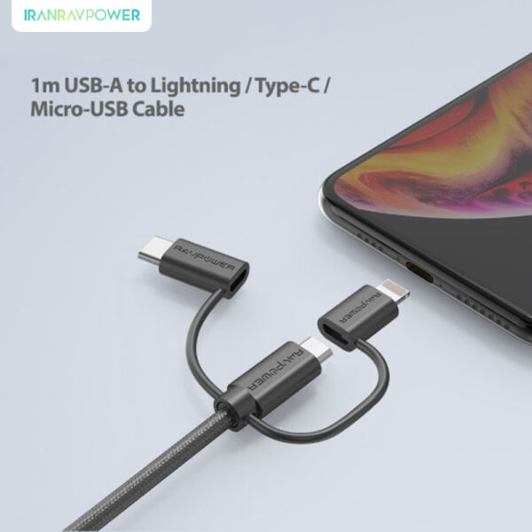 کابل تبدیل USB به لایتنینگ/ USB-C/ microUSB راو پاور
