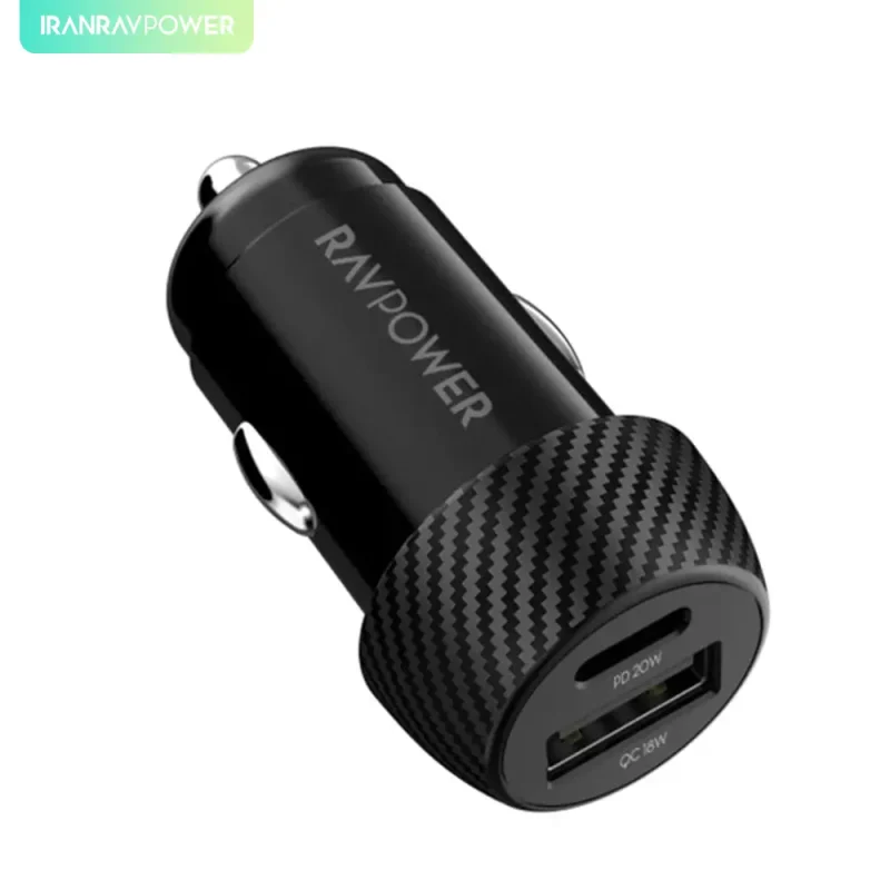 شارژر فندکی راوپاور 20 واتی دو پورت RAVPOWER 20W 2 Port(PD & QC) Fast Car Charger - مدل VC1016
